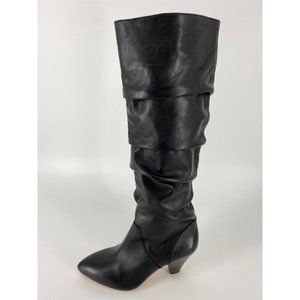 Antonio Melani Sapphiras Leather Slouch Dress Boots w/Stacked Heel Black 7M